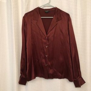 J.Crew Chocolate Brown Silk Pajama Blouse - image 1